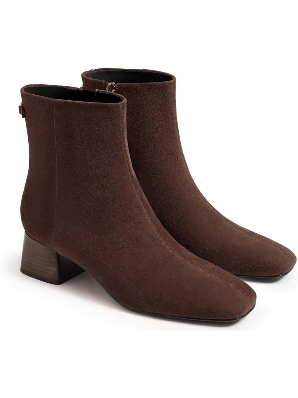 Women Chocolate Brown Chunky Low Heel Side Zipper Square Toe Chelsea Ankle Boots